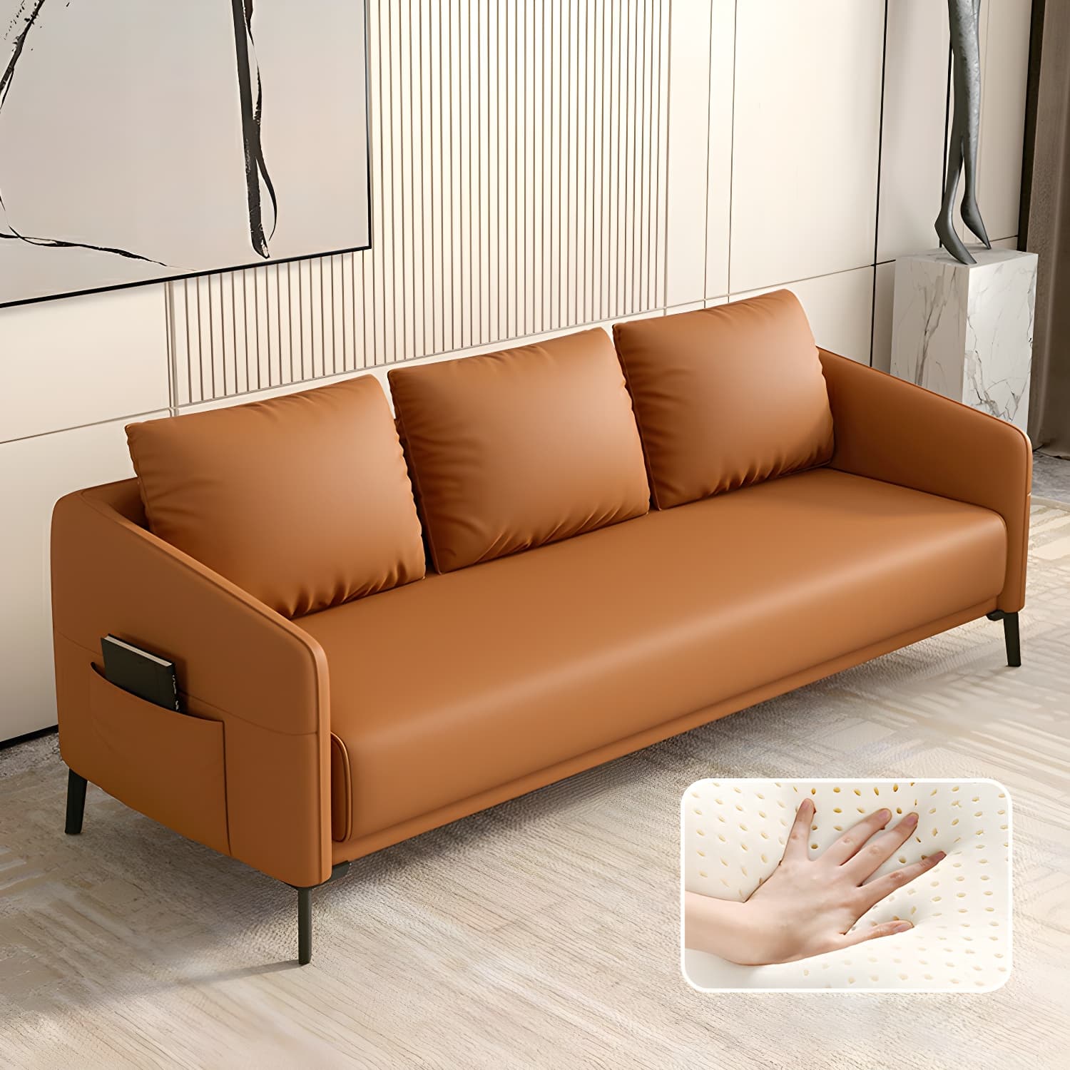 Modern Wood Frame Standard Sofa with Square Arms in Solid Color & Tear Resistant - image 14