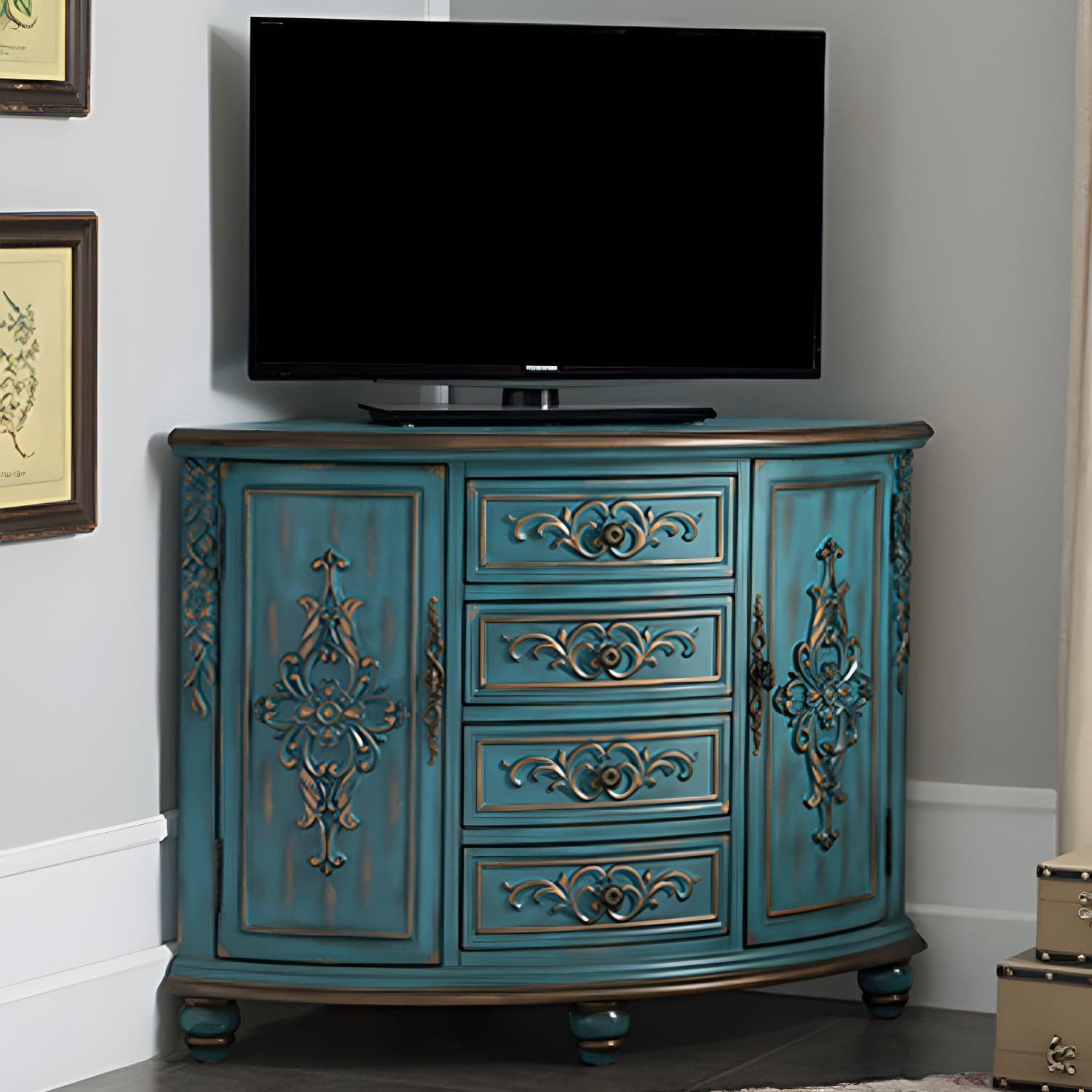 Wooden TV Cabinet Modern Style Home Simple Corner TV Stand Console - image 3