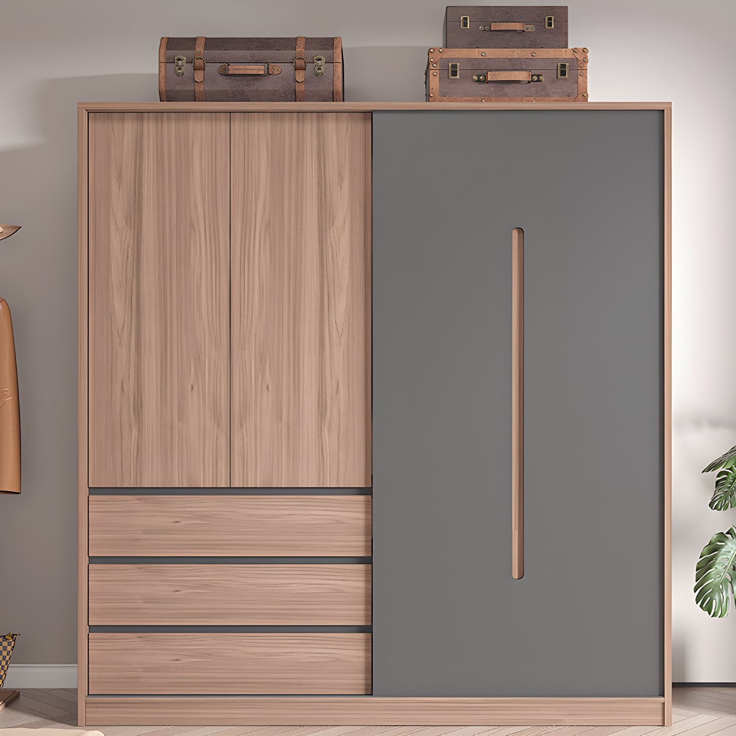 Contemporary Sliding Door Storage Cabinet Bedroom Cabinet with Drawers - image 12