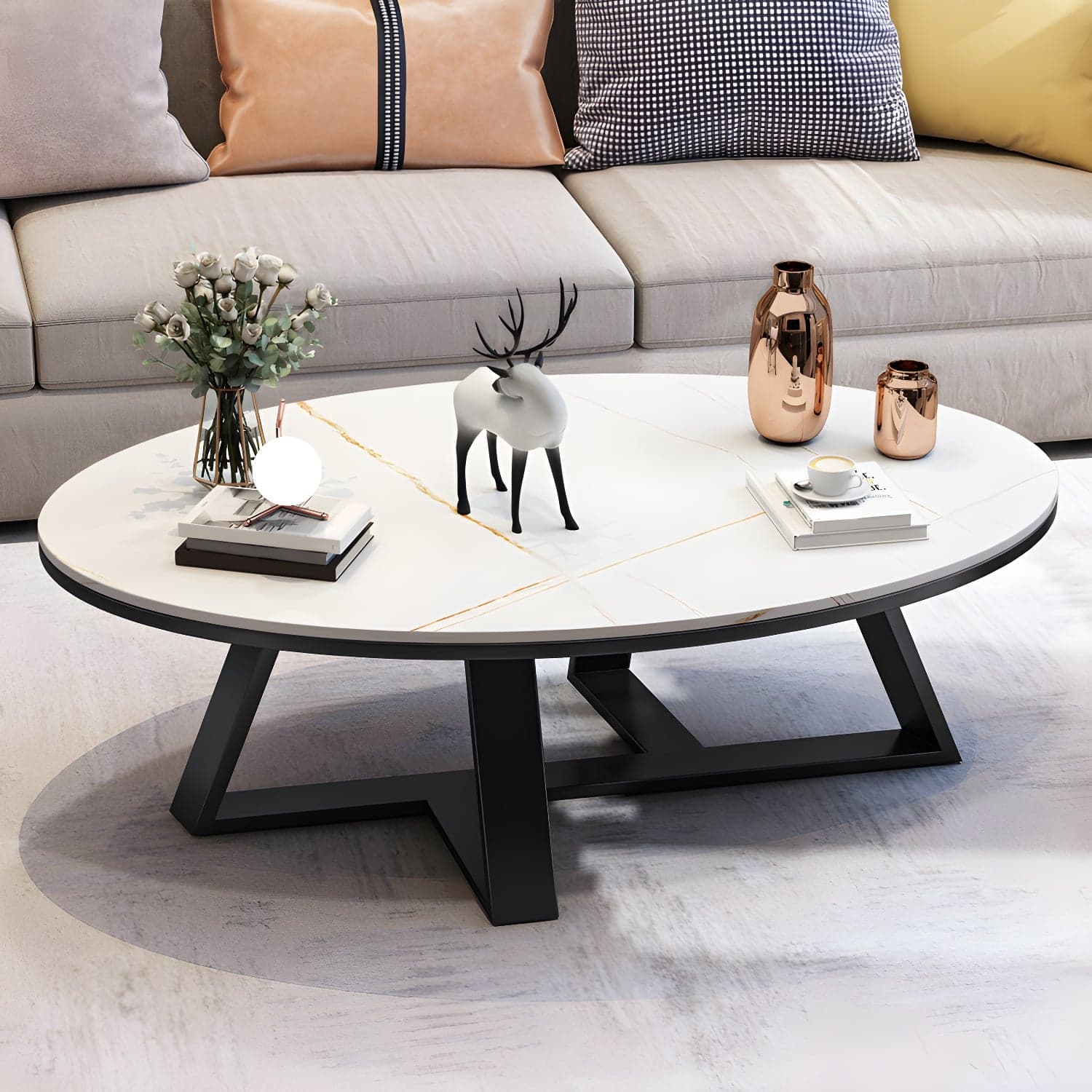 Slate Oval Coffee Table Minimalist Coffee Table for Living Room - image 4
