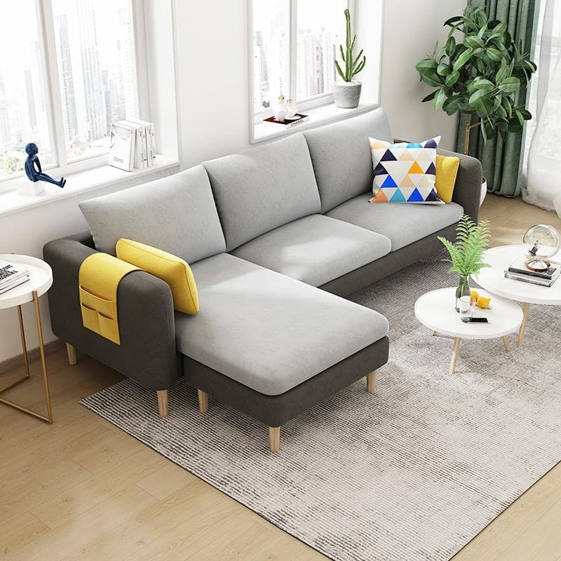 Simple L-Shape Reversible Sponge Cushioned Sofa Recliner 3 Person with Pillow Back & Square Arm - image 9