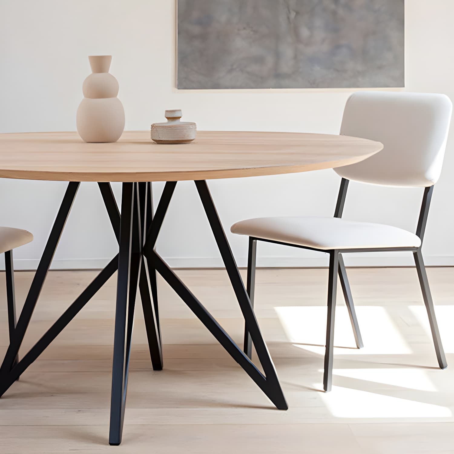 Metal Contemporary Round Dining Table Pine Wood Top Table for Dining Room - image 10