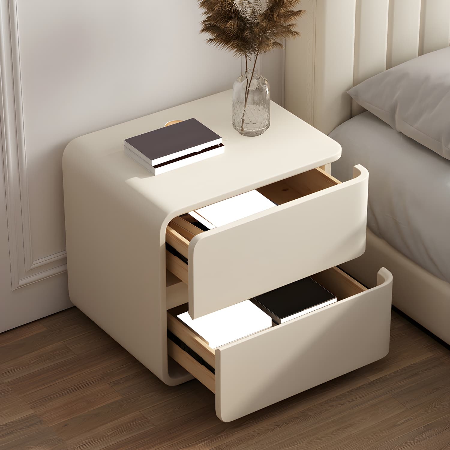 Scandinavian Pine Accent Table Nightstand Drawers Included with Legs - image 10