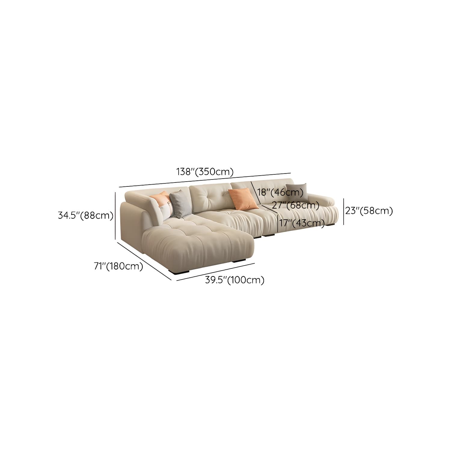 Flannel Upholstered Sectional Sofa in Gray with Scandinavian Wooden Frame - image 18