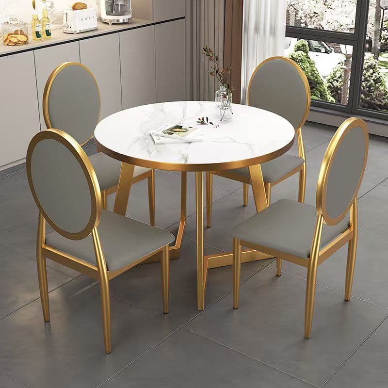 Luxurious White Rectangular/Circular/Square Reclaimed Wood Standard Height Fixed Dining Table with Golden 4 Legs for 2 People/4 People - image 6