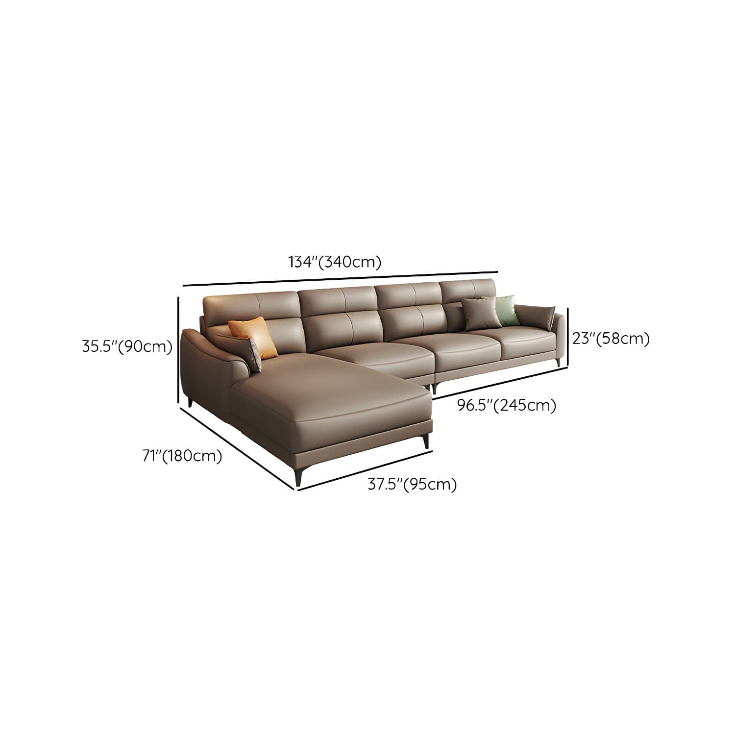 Modern Brown Stationary Sectional Sofa with Sloped Arms and Cushion Back - image 14