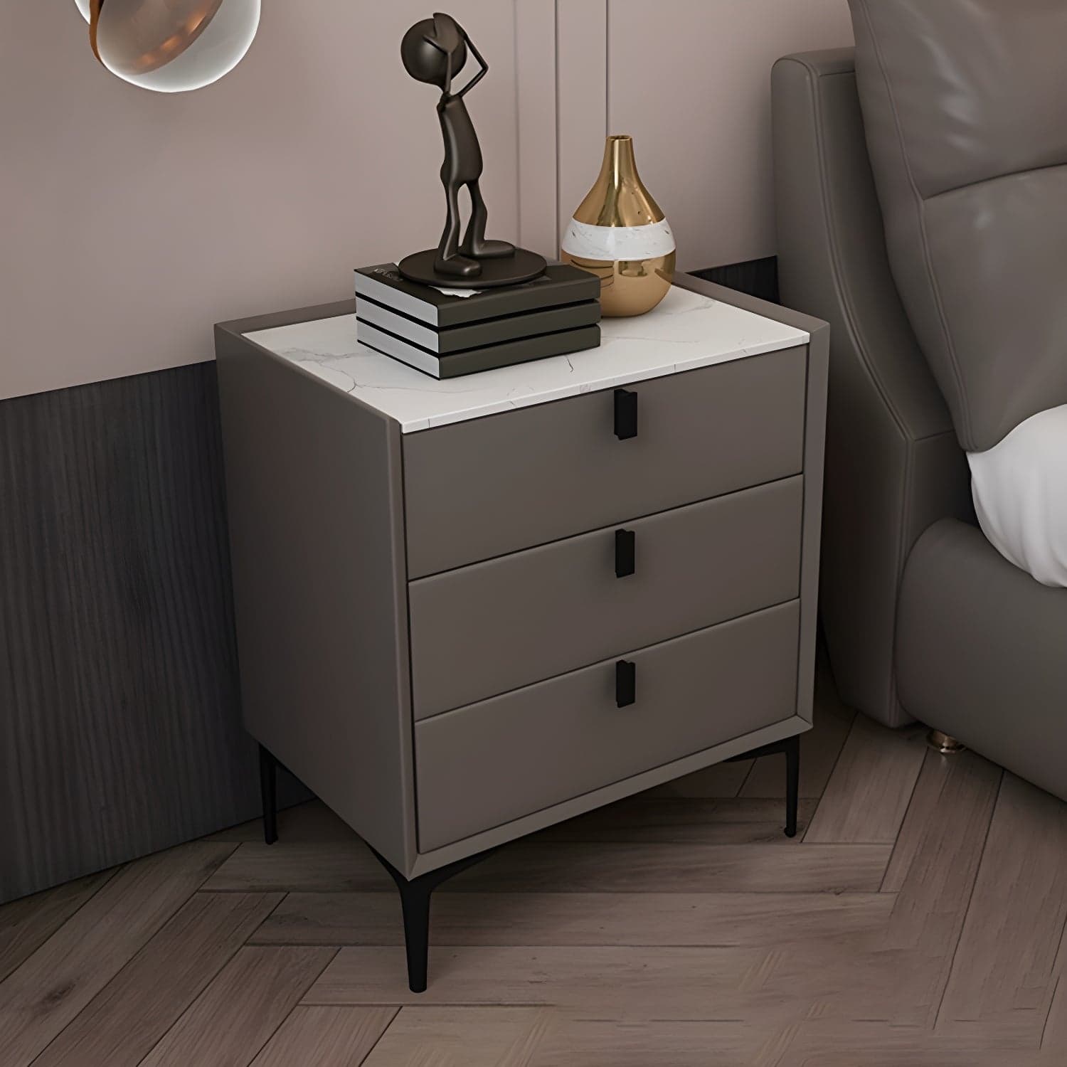 Glam Style Sintered Stone Top 3 Drawers Nightstand for Bedroom - image 6