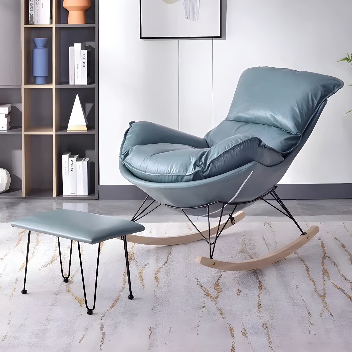 Stylish and Comfy Modern Rocking Chair with Natural Wood Legs and Slipcover