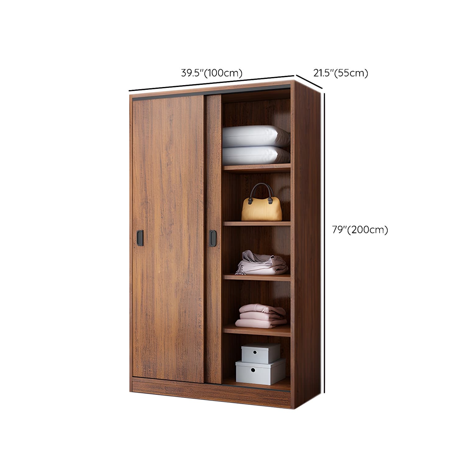 Non-Adjustable Traditional Brown Wood Wardrobe Armoire with Sliding Doors and Soft Close Drawers - image 10