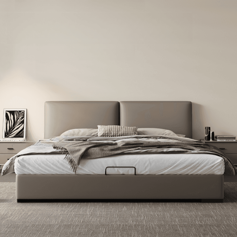 Grey Solid Color Storage Included Panel Bed for Bedroom