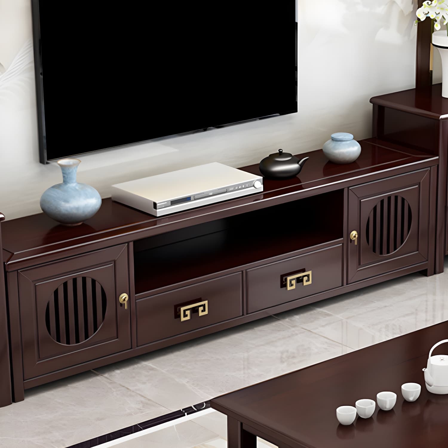 Solid Wood TV Cabinet Traditional Style Household Simple Open TV Stand Console - image 12