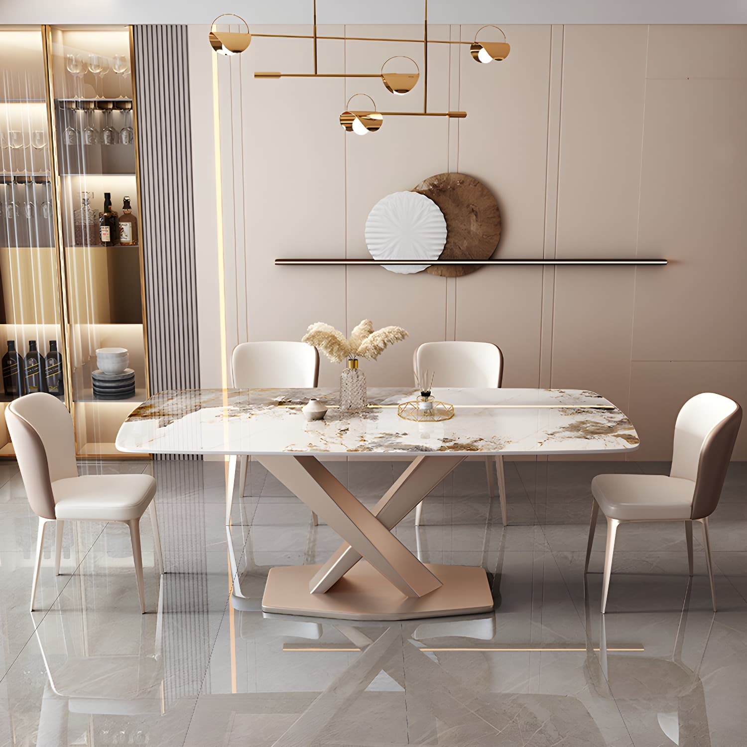 Modern Rectangle Dining Table Set 1/2/5/7 Pieces with Metal Base Kitchen Furniture Set
