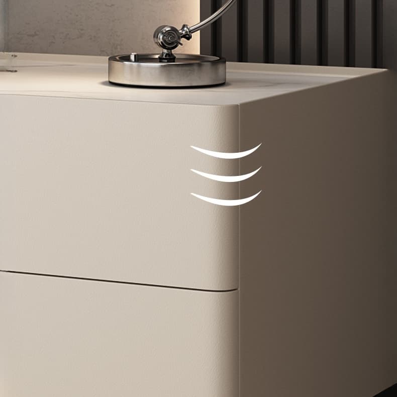 Elegant Two-Drawer Faux Leather Nightstand with Stone Countertop in Low Height for Modern Homes - image 16