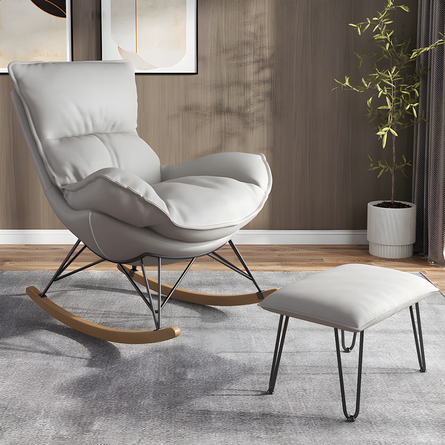 Contemporary Rocking Chair Faux Leather Waterproof Glider Chair with Removable Cushions