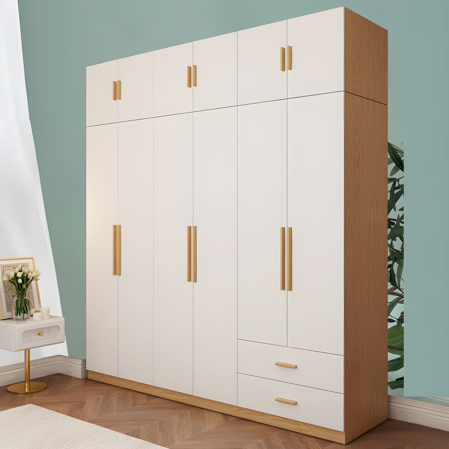 Contemporary Style Wardrobe Wooden Bedroom Closet with Hinged Door - image 13