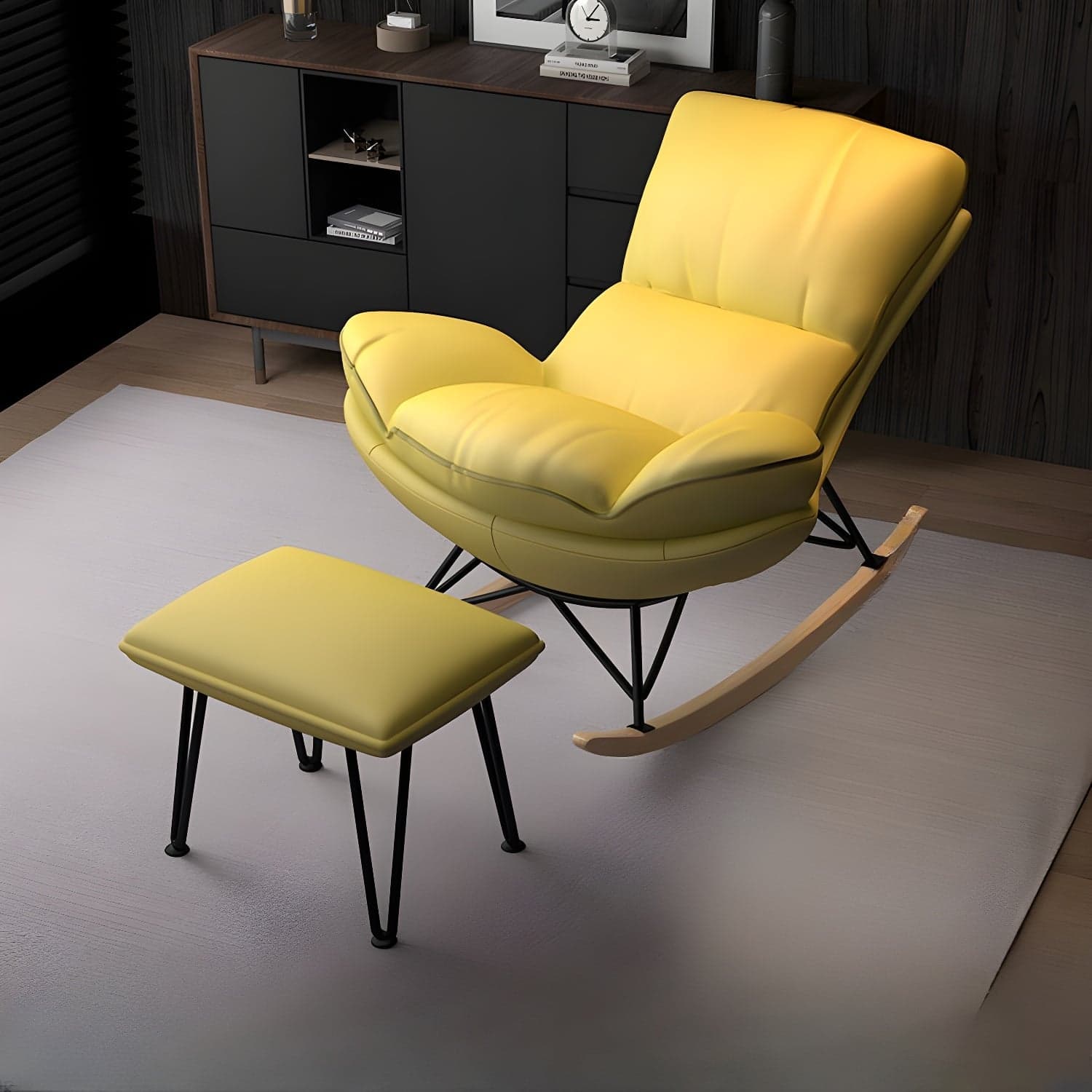 Stylish Upholstered Indoor Rocking Chair with Natural Wood Legs - image 8