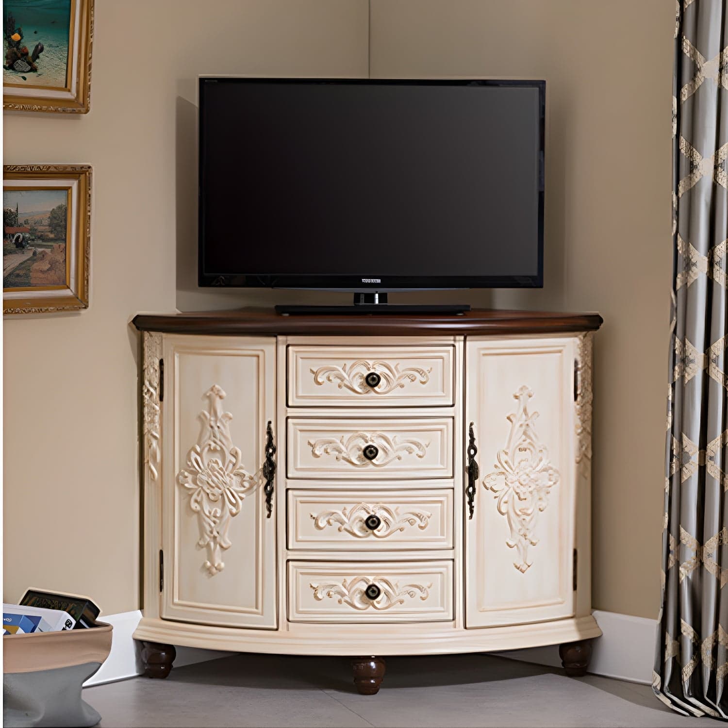 Wooden TV Cabinet Modern Style Home Simple Corner TV Stand Console - image 5