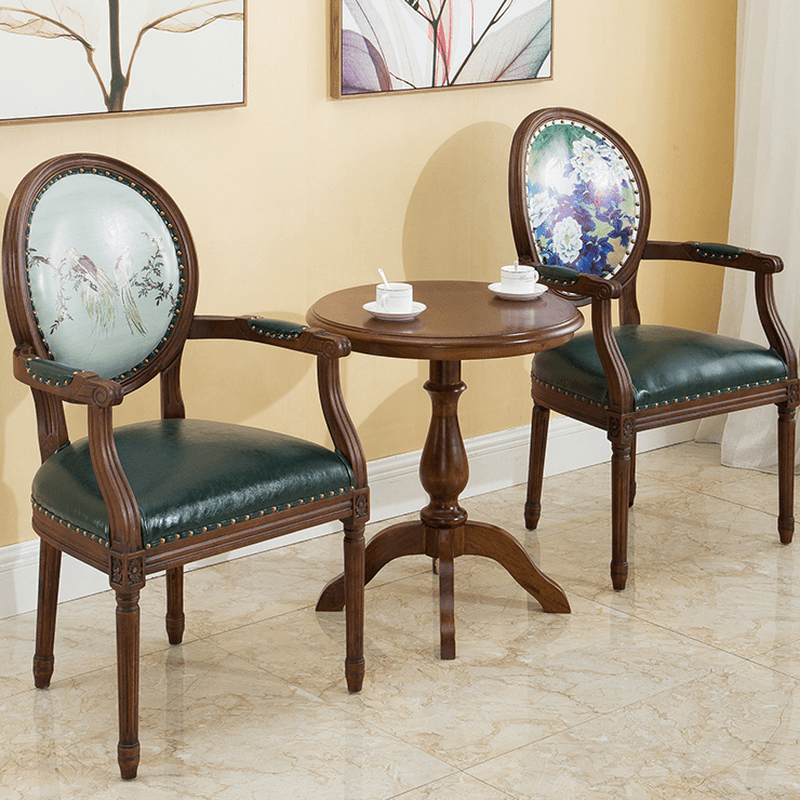 French Sturdy King Louis Back Upholstered Arm Chair/Side Chair with Nailhead Accent, Foot Pads and Weathered Wood Base - image 16