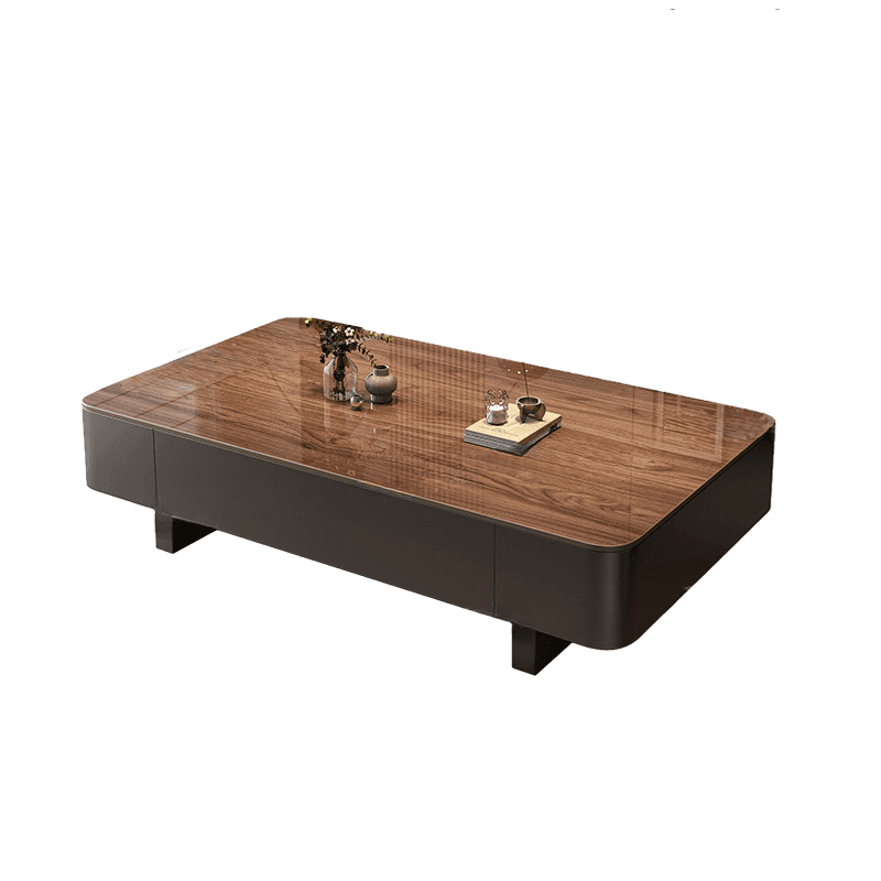 Rectangular Side Table with Twin Support Base, Rawhide Upholstery, and 2 Drawers - image 4