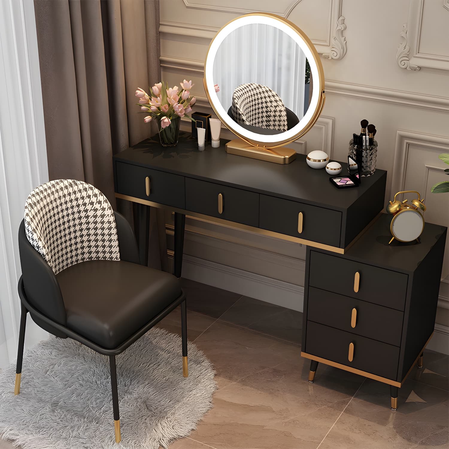 Contemporary Make-up Vanity with Wooden Top and Drawers for Bedroom - image 3
