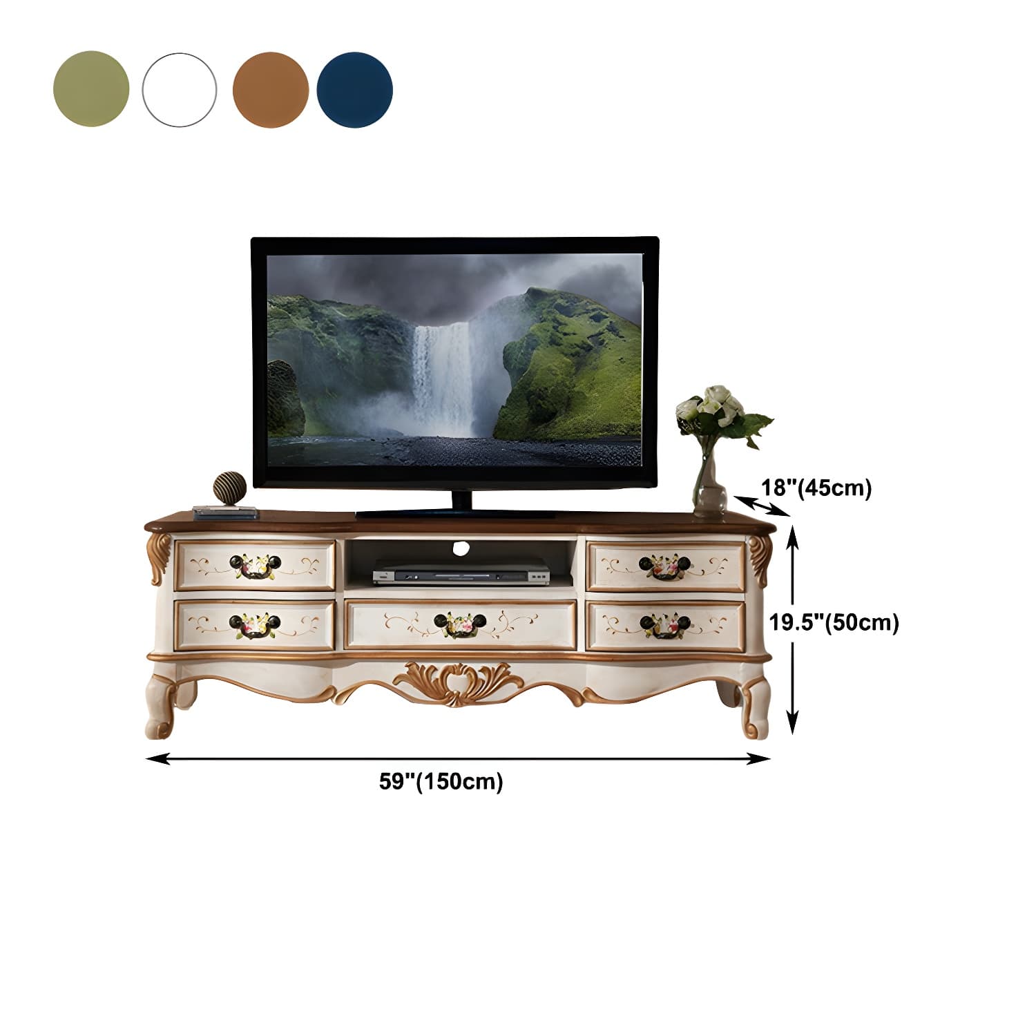 Vintage Birch Wood Media Console Matte Finish TV Media Stand with Drawers and Open Storage - image 13