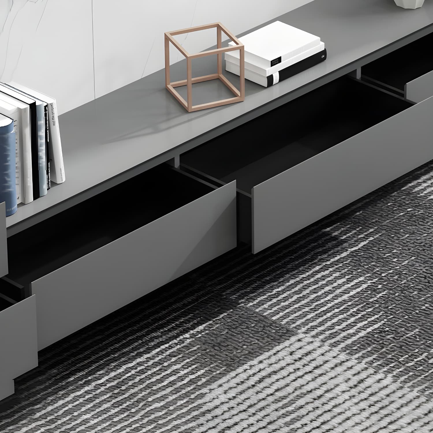 Contemporary Style TV Stand Stone and Engineered Wood TV Cabinet - image 8