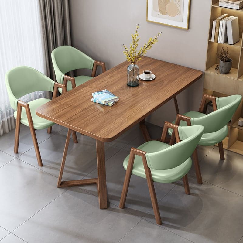 Dining Table Set with Recycled Wood Top and Sleighing Base, Padded Chair with Back and Armrest, 5-piece in Auburn - image 3