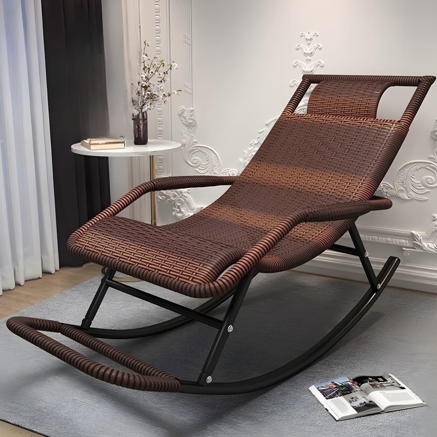 Traditional Black Metal Frame Rocking Chair with Spindle Back and High Weight Capacity - image 3
