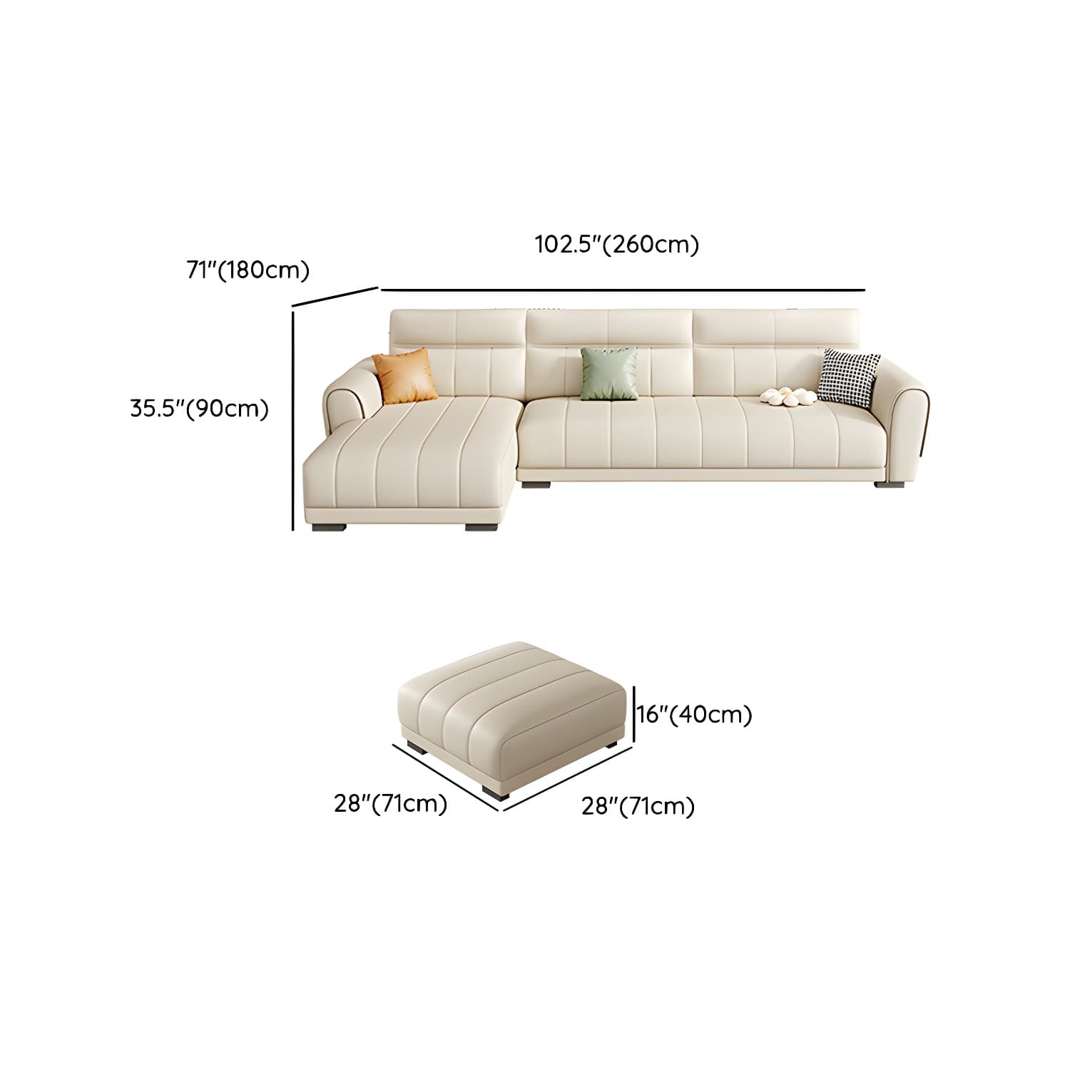 Scandinavian Wood Frame Beige Faux Leather Sectional with Cushion Back - image 23