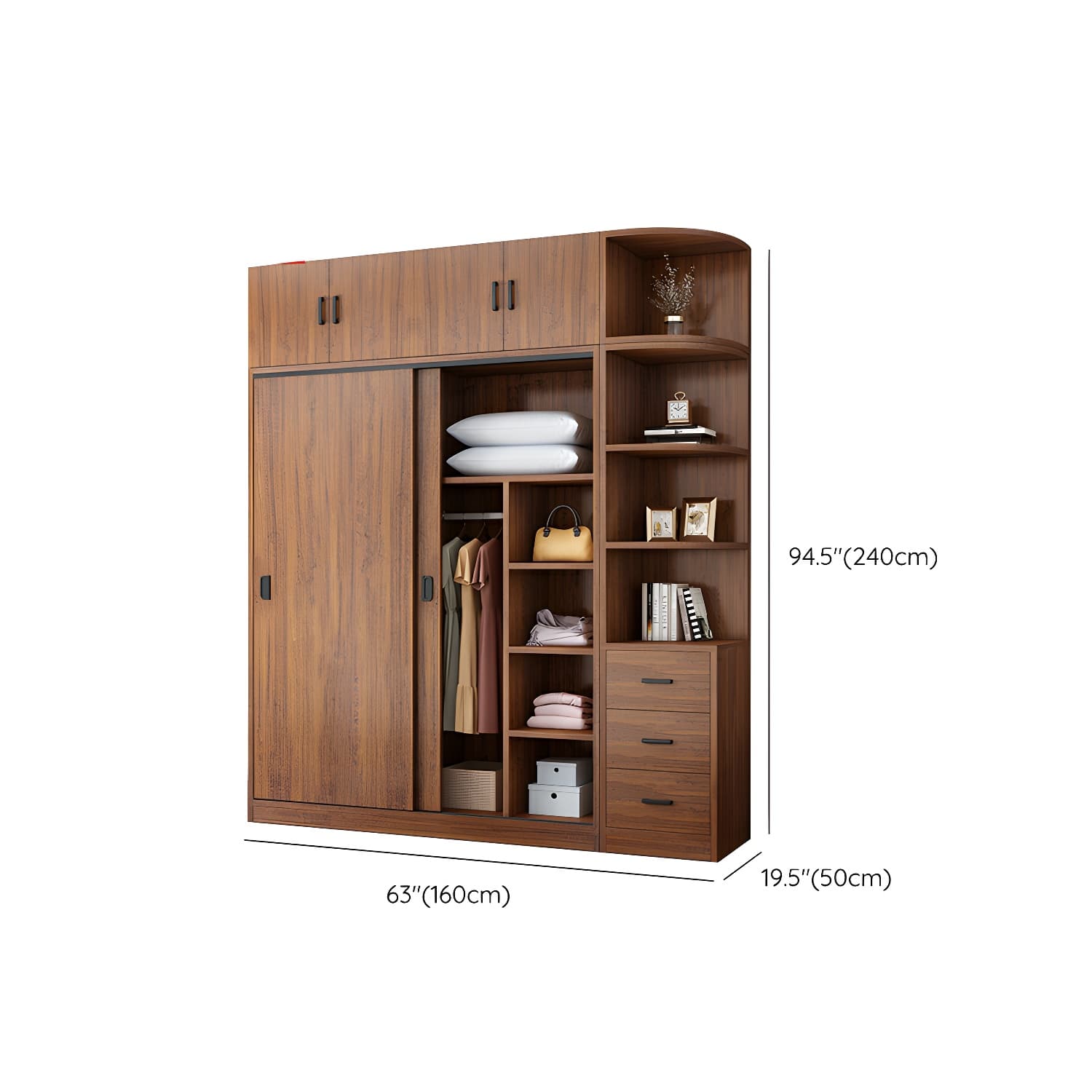 Modern Wooden Wardrobe Armoire with 3 Clothing Rods and Interior Shelves - image 10