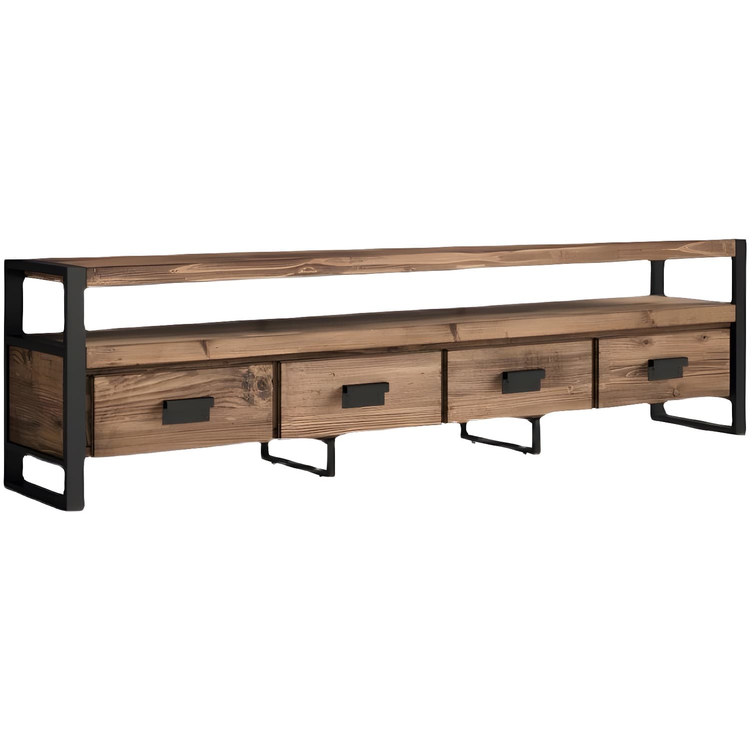 Industrial Wood TV Stand Console Open Storage TV Media Stand with Drawers for Living Room - image 5