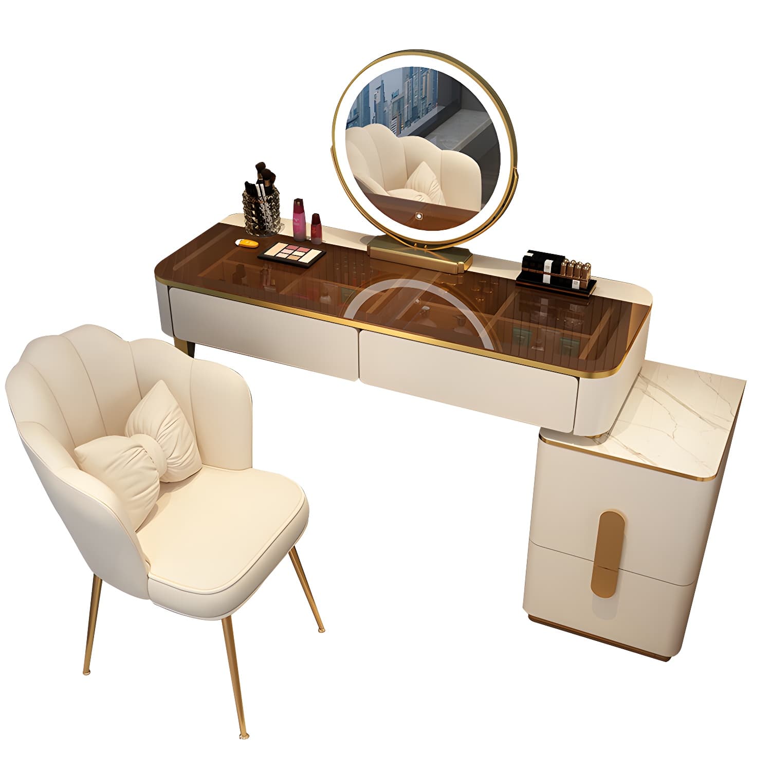 Glam Glass Vanity Dressing Table 29.9" H Bedroom Makeup Counter with Drawer - image 9