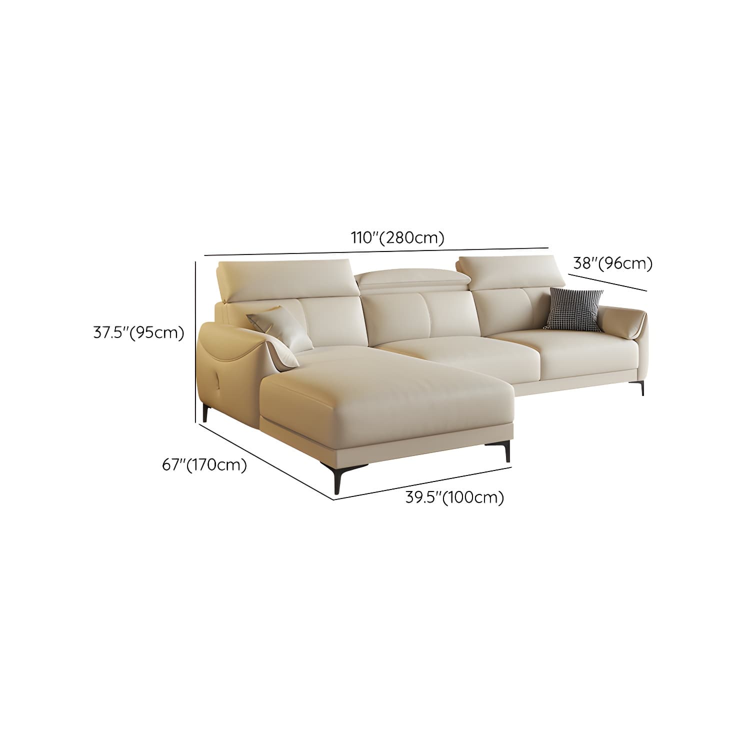 Modern Beige Genuine Leather Sectional Sofa with Adjustable Headrest - image 15