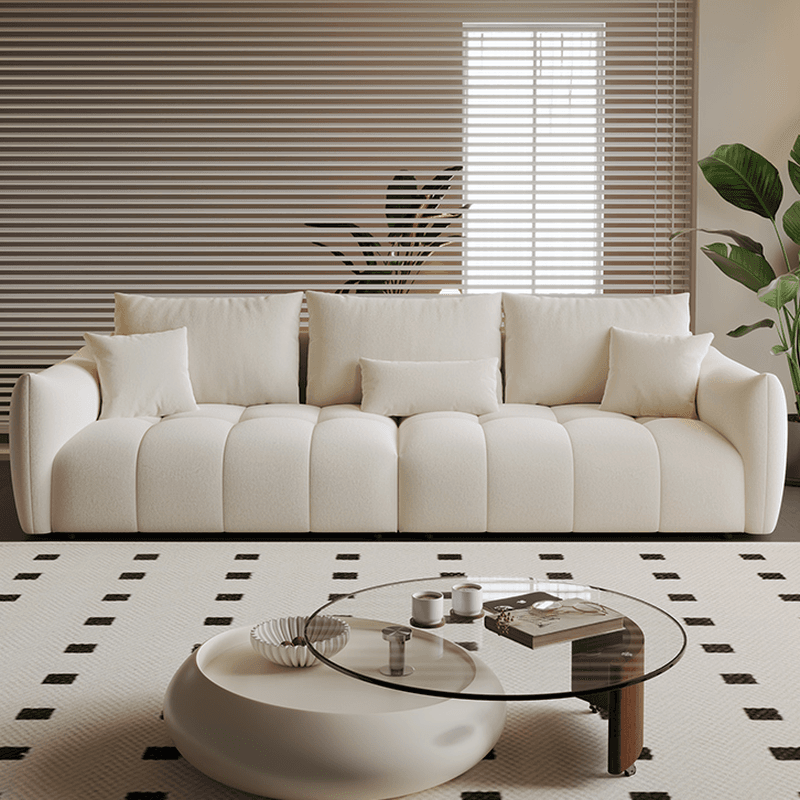 Modish Solid Color Scratch-durable Standard Sofa in Midnight Black/Mocha/Off-White, Seats 3 with 3 Pillows - image 10