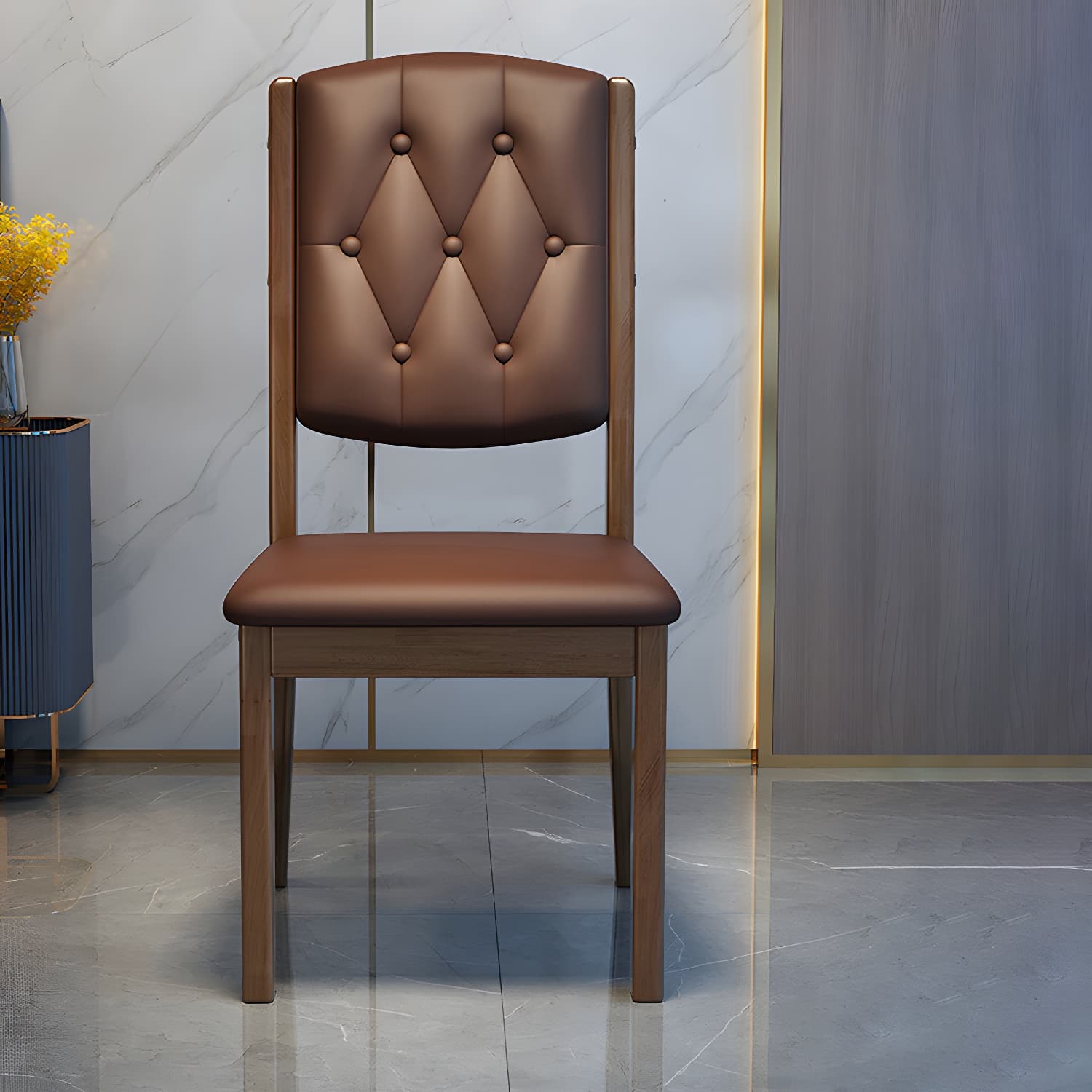 Matte Finish Leather Side Chair with Solid Wood Base for Home - image 23