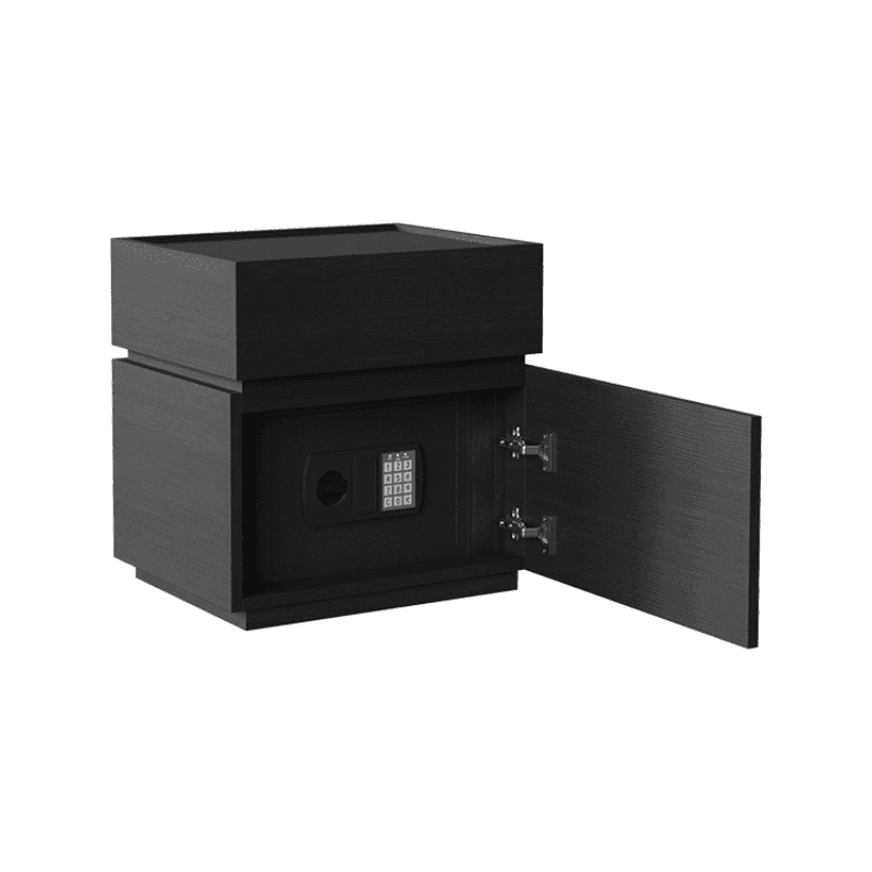 Organic Modern Bedside Cabinet Nightstand with 1 Drawer, 1 Cabinet, 2 Shelves, Right Orientation, and Particle Board Wood