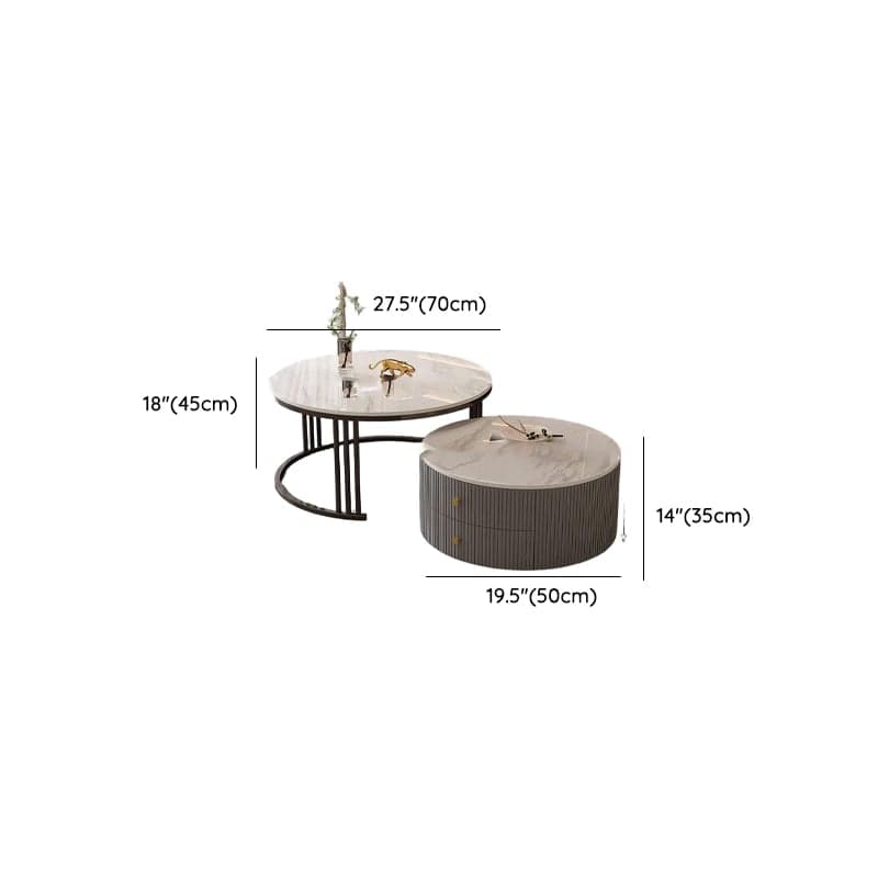 Double Nesting Round Coffee Table with Frame Base and 2 Drawers - image 9