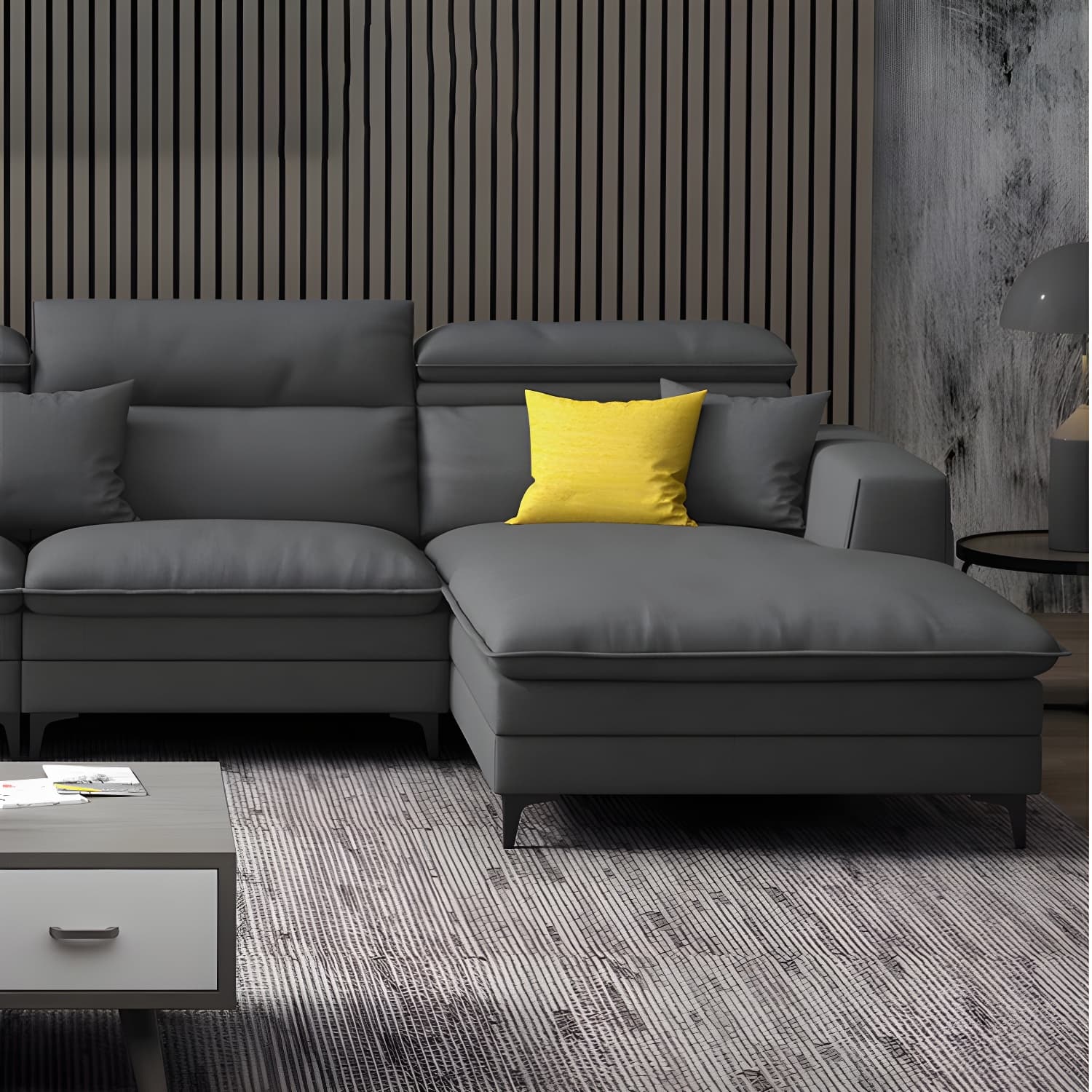Modern Wood Frame Stationary Sectional Sofa with Black Legs and Storage in Cotton Blend Upholstery - image 11