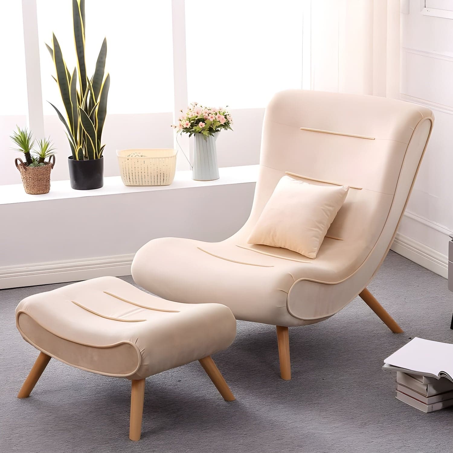 Modern Cushions Rocker Chair Solid Wood Frame Spindle Rocker Chair with Ottoman - image 7