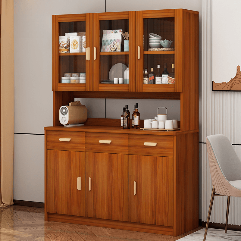 Modern Glass Doors Freestanding Wood Countertop Sideboard with Kitchen Appliance Storage - image 8