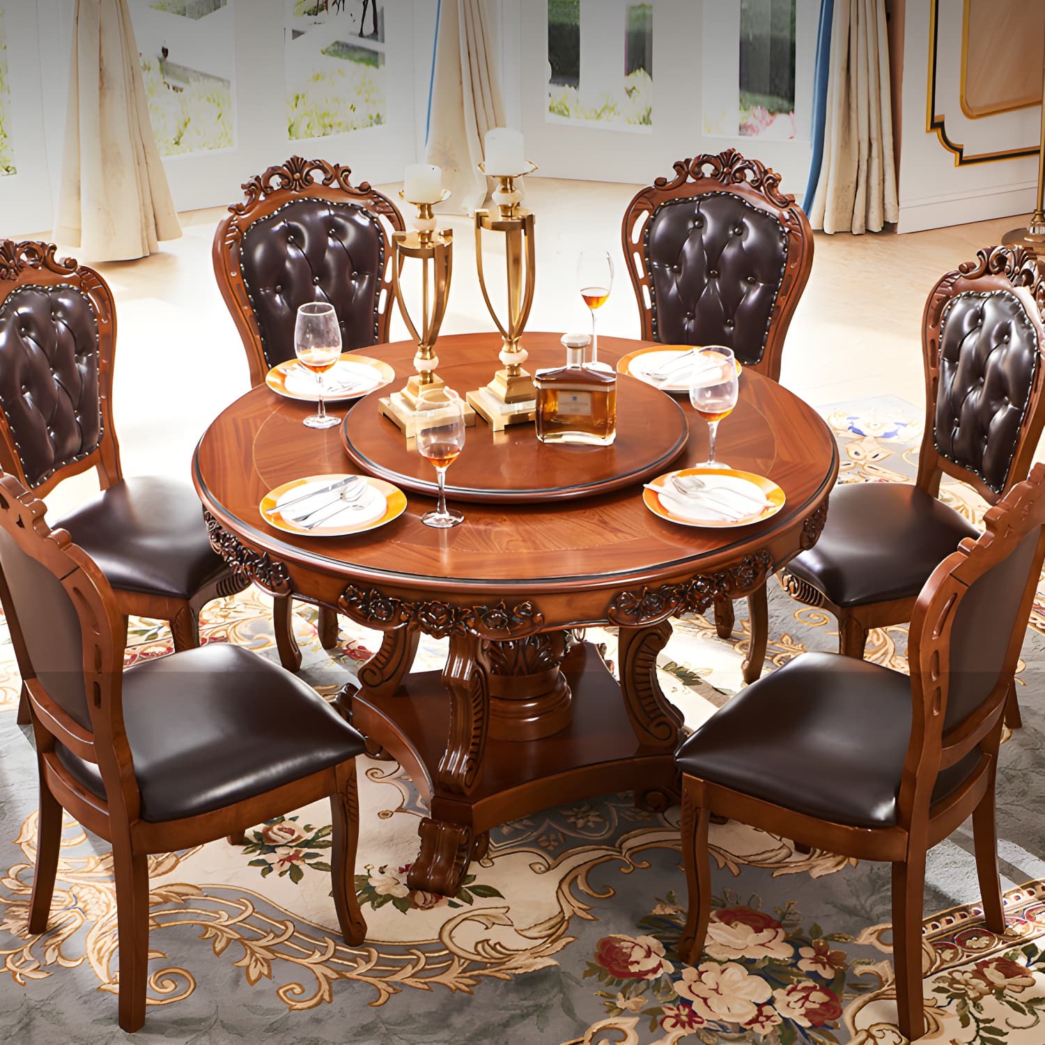 Rubberwood Base Victorian Round Table Pedestal Base Table for Dining Room - image 10
