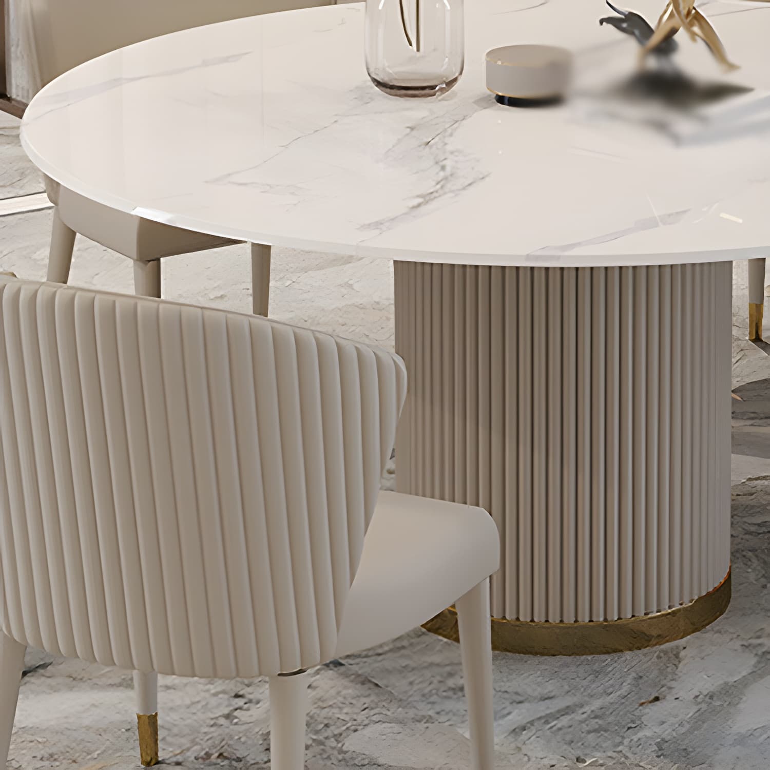 Modern 1/4/5/7 Pieces Round Dining Set Sintered Stone Dining Table Set with Leather Chairs - image 8