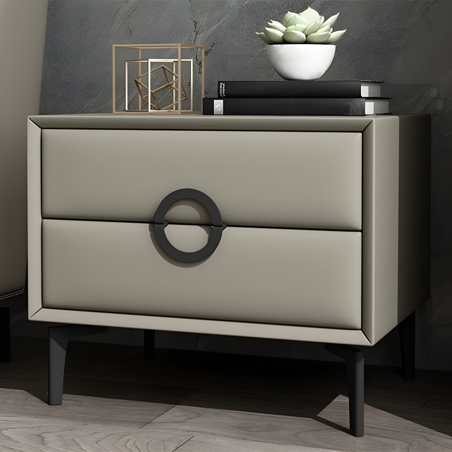Glam Style Solid Wood Two Drawers Nightstand with Legs for Bedroom - image 14