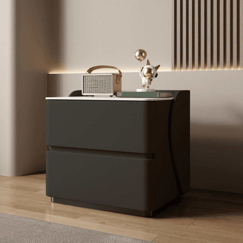 Minimalist 2 Tiers Drawer Storage Bedside Table with Faux Marble Top