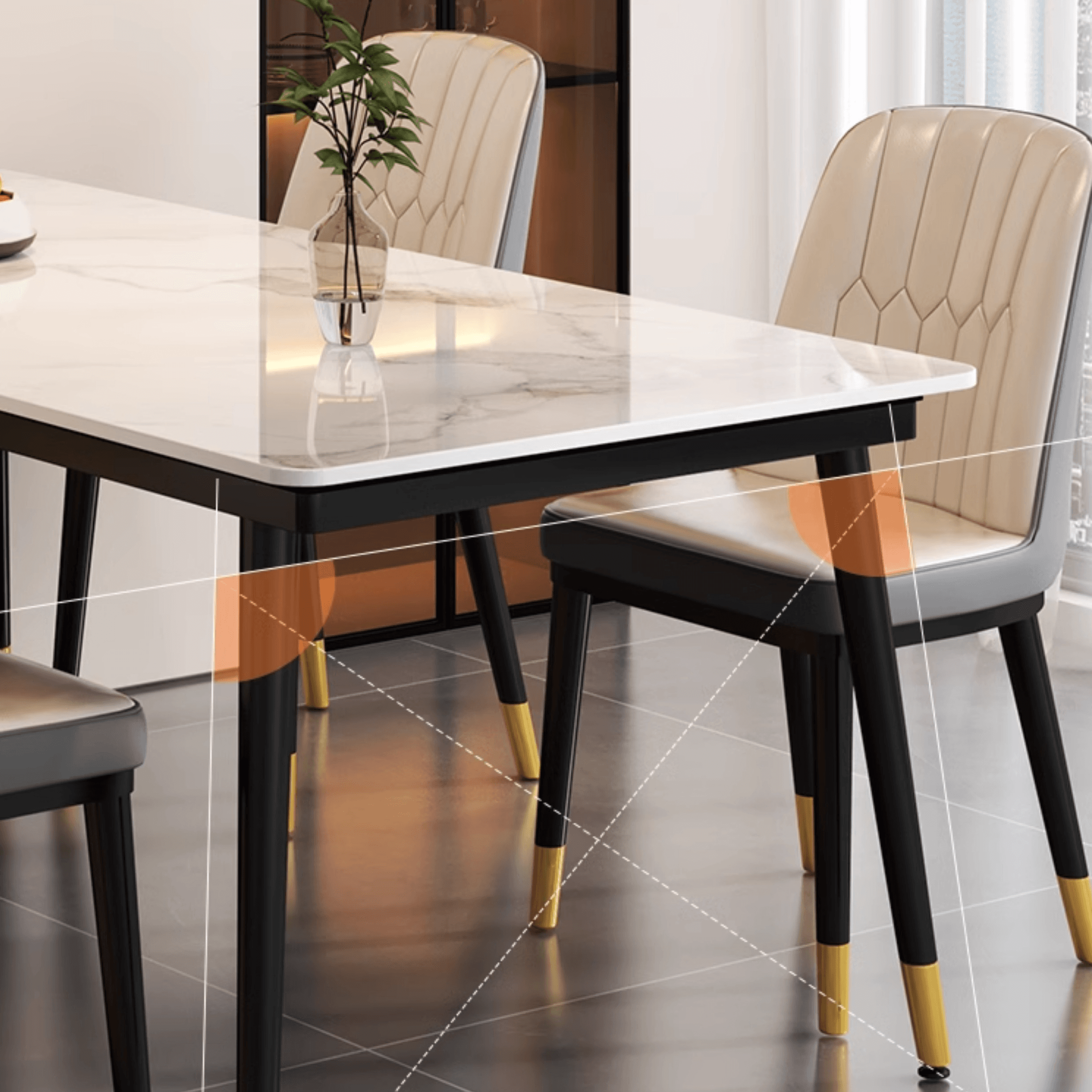 Art Deco Rectangle Scratch-repellent Fixed Table/Dining Table with Ink legs and Sintered Stone top Seats 4/Seats 8/for 6 - image 13