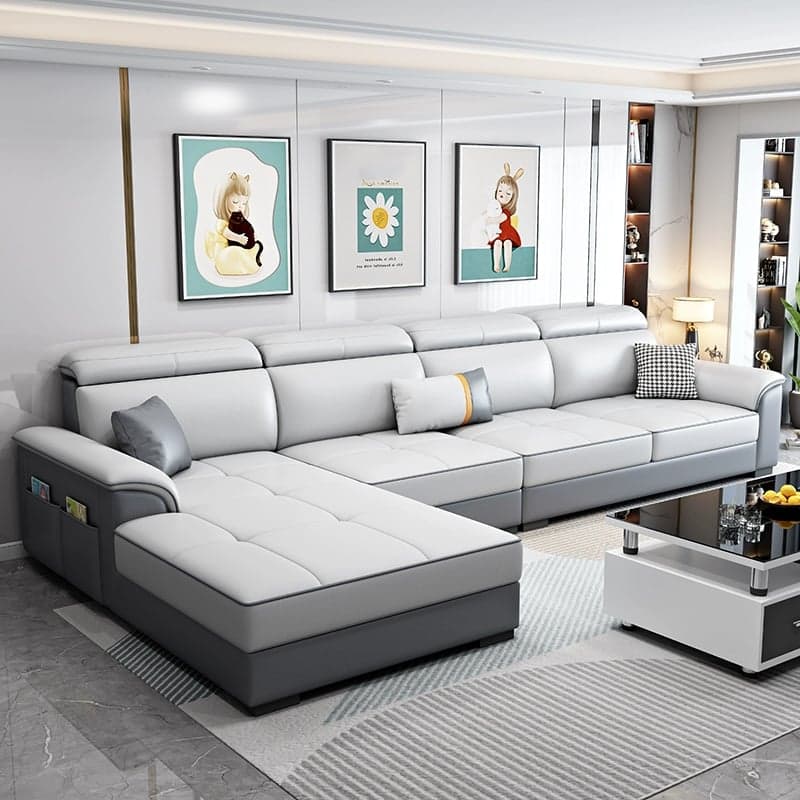 Modern L-Shaped Tech Cloth Sectional Sofa Chaise - 3 Piece Set with Adjustable Headrest and Storage - image 5