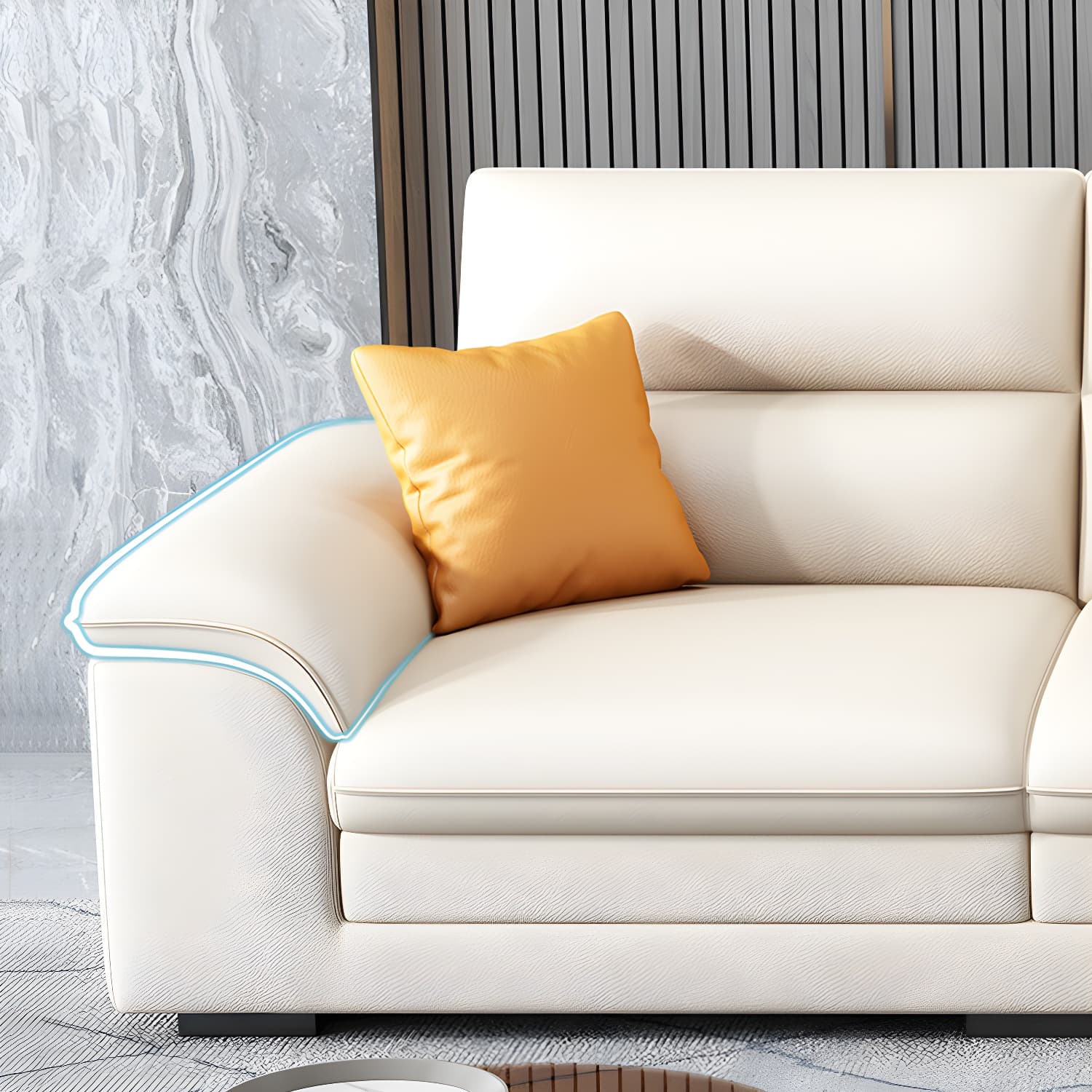 Standard Genuine Leather Sectional, Pillow Top Arm, Cushion Back, Beige, Birch Wood - image 6