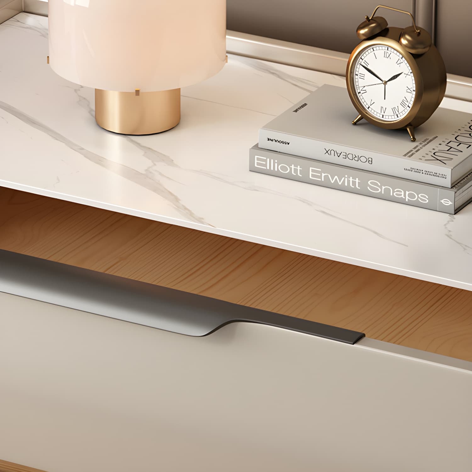 Modern Wooden Nightstand with 2 Drawers in Low Height - Stone Countertop Included - image 12