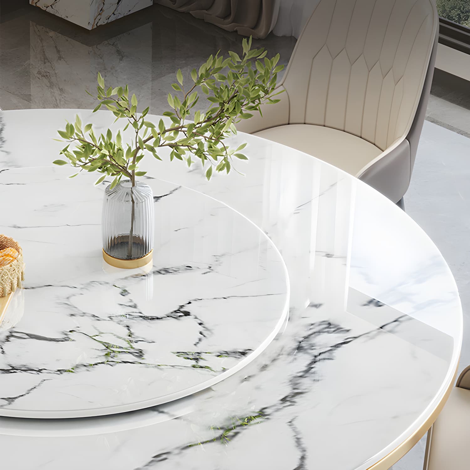Modern Dining Set 1/5/7 Pcs Round Marble Dining Table and Upholstered Chairs - image 4