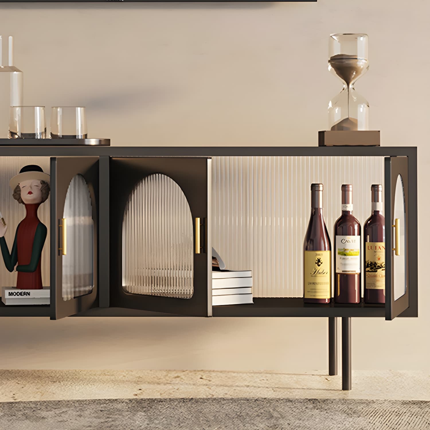 Industrial 4 Doors TV Media Stand Metal and Glass TV Console - image 7